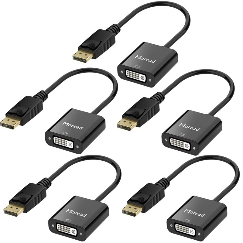 Moread DisplayPort (DP) to DVI Adapter, 5 Pack, Gold-Plated Display Port to DVI-D Adapter (Male to Female) Compatible with Computer, Desktop, Laptop, PC, Monitor, Projector, HDTV - Black - Image 1